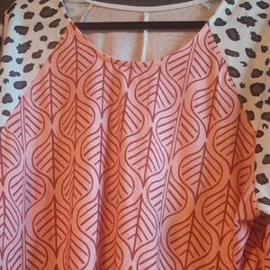 Sleeveless Pink Leaf-Print Tunic Top